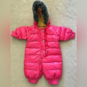 Hanna Andersson Baby Girl 3 6 mo 60 Hot Pink Down Snowsuit Bunting Hood NWOT